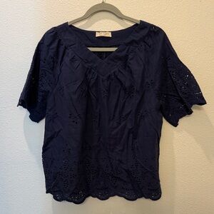 Boutique Navy Eyelet Blouse for Women